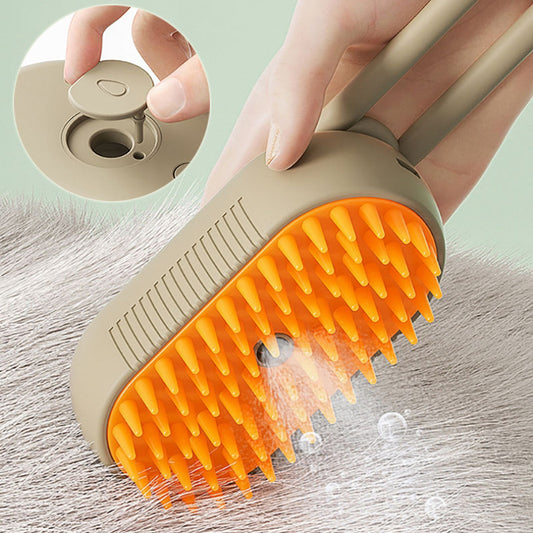 "3-in-1 Steamy Brush: Removes hair, massages, and refreshes with steam! - MeowMoow